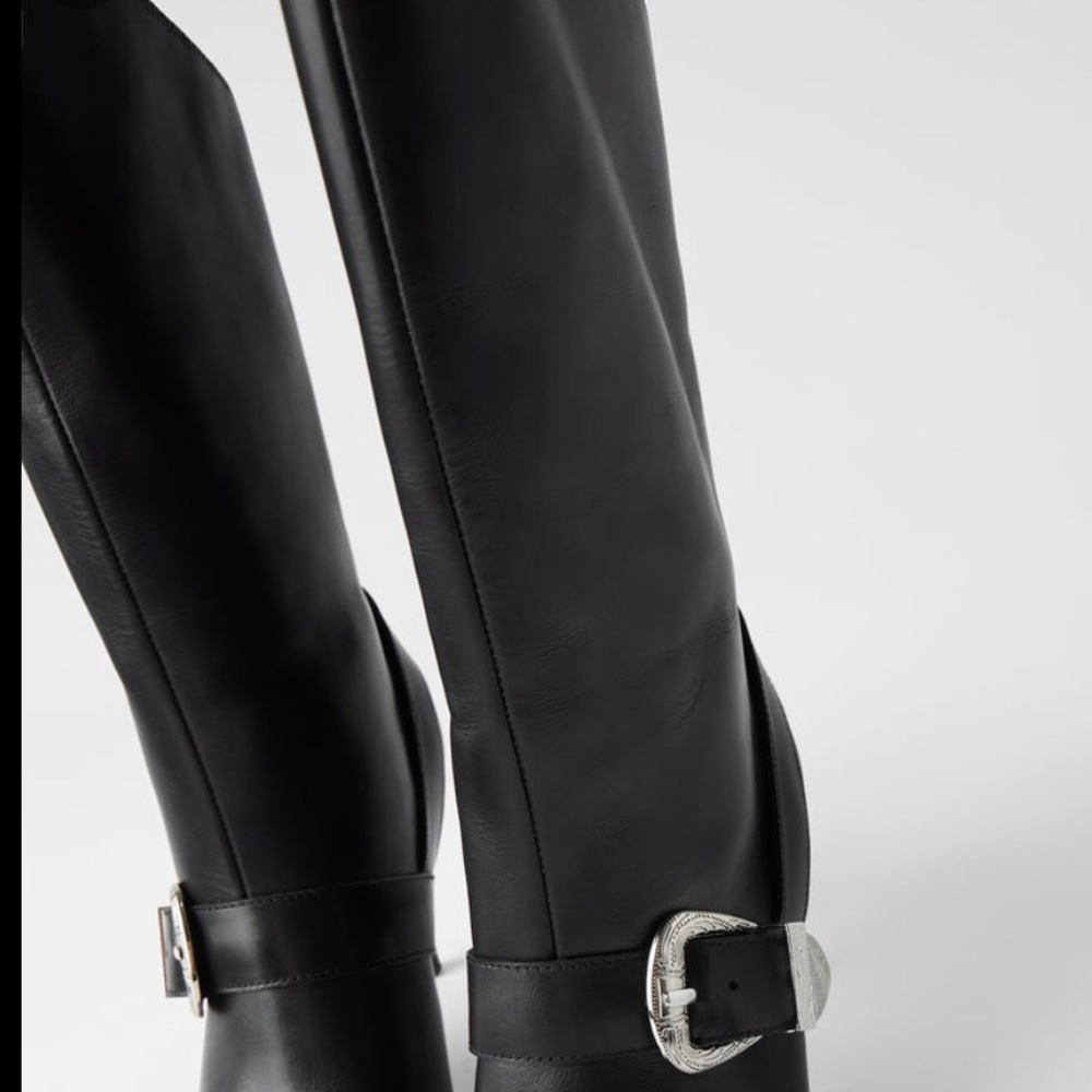 Zara New black leather buckle boots. Size 6 - Picture 2 of 4
